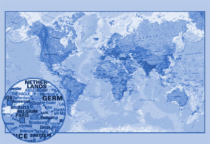 world map wallpaper mural. Blue World Map